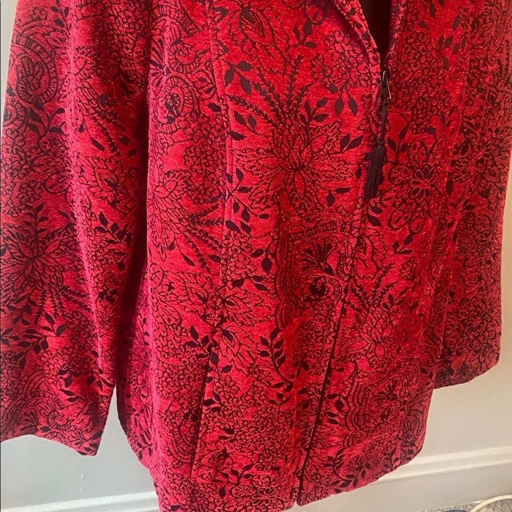 CJ Banks Women’s Deep Red & Black Tapestry Jacket Sz 1X - Picture 6 of 12